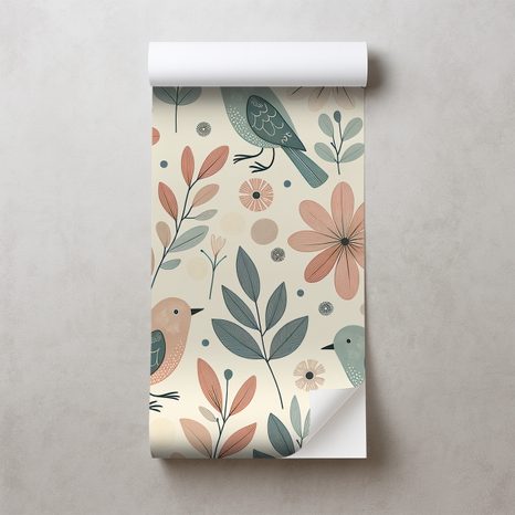 SAMOLEPÍCÍ FOTOTAPETA PASTELOVÍ PTÁČCI A KVĚTINY - TAPETY PTÁCI - TAPETY