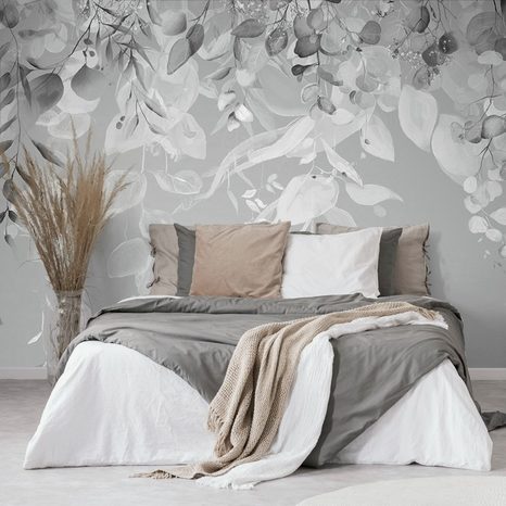 SELF ADHESIVE WALLPAPER FINE LEAVES IN A GRAY DRESS - SELF-ADHESIVE WALLPAPERS - WALLPAPERS