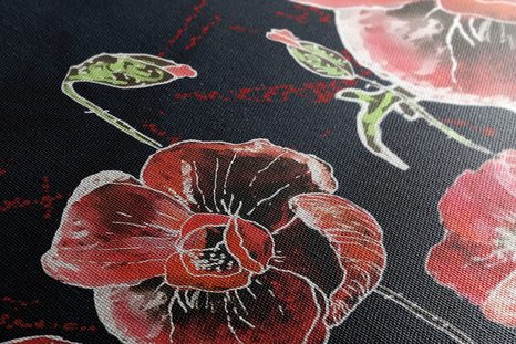 WANDBILD ROTE MOHNBLUMEN AUF SCHWARZEM HINTERGRUND - BILDER BLUMEN - BILDER