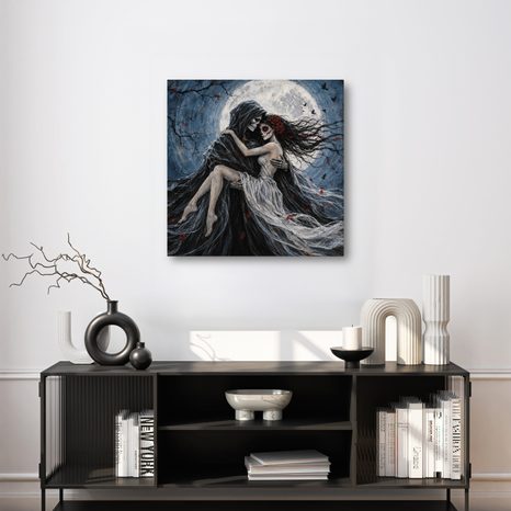 WANDBILD SKELETTLIEBE IM VOLLMONDLICHT - HALLOWEEN- UND HORROR-BILDER - BILDER