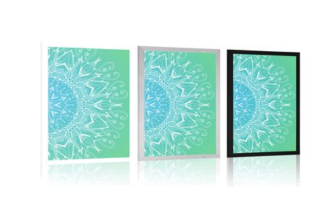 PLAKÁT BÍLÁ MANDALA NA MODROZELENÉM POZADÍ - FENG SHUI - PLAKÁTY