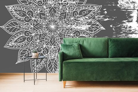 WALLPAPER MANDALA TEXTURE IN BLACK AND WHITE - BLACK AND WHITE WALLPAPERS - WALLPAPERS