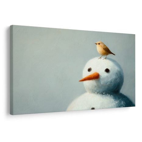 WANDBILD WEIHNACHTSSCHNEEMANN MIT VÖGELCHEN - WEIHNACHTS- UND WINTERBILDER - BILDER