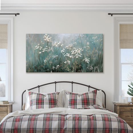 WANDBILD BLÜHENDE WIESE IM DUNST - BILDER BLUMEN - BILDER
