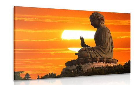 WANDBILD BUDDHA-STATUE BEI SONNENUNTERGANG - BILDER MIT FENG SHUI-MOTIVEN - BILDER