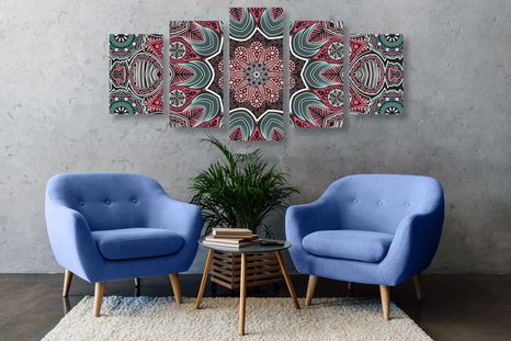 5-TEILIGES WANDBILD INDISCHES MANDALA MIT BLUMENMUSTER - BILDER MIT FENG SHUI-MOTIVEN - BILDER