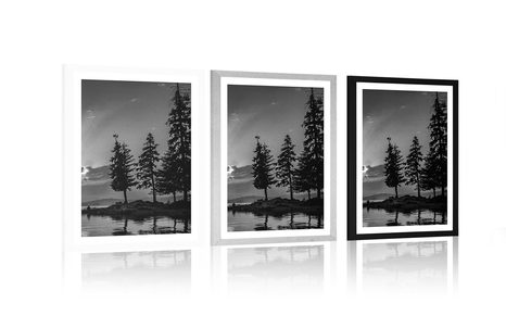 POSTER – LAGO DI MONTAGNA IN BIANCO E NERO - NERO E BIANCO - POSTER