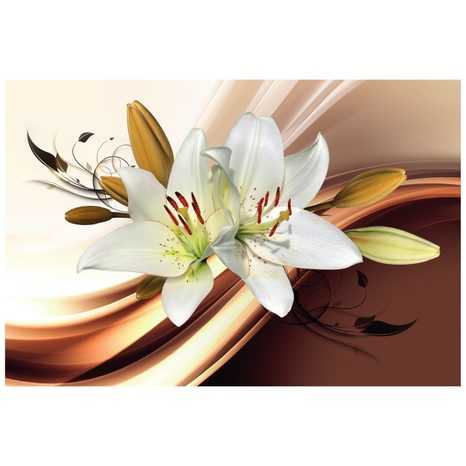 SAMOLEPÍCÍ TAPETA DECENTNÍ LILIE NA ABSTRAKTNÍM POZADÍ - SAMOLEPÍCÍ TAPETY - TAPETY