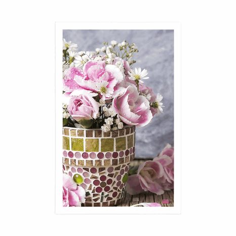 PLAGÁT RÚŽOVÝ KARAFIÁT VO VINTAGE NÁDYCHU - VÁZY - PLAGÁTY