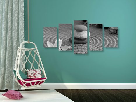 QUADRI 5 PEZZI – GIARDINO ZEN E PIETRE NELLA SABBIA IN BIANCO E NERO - STAMPE E QUADRI - 🔥 SVENDITA TOTALE