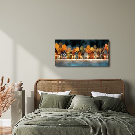 OBRAZ SVÁTEČNÍ OSVĚTLENÉ DOMKY - BAREVNÉ DOMY - OBRAZY
