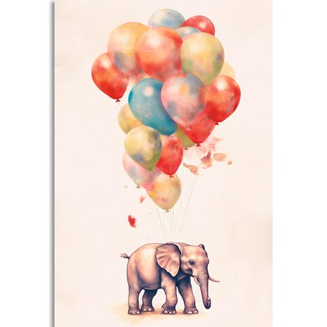 QUADRO SU TELA – ELEFANTE SOGNANTE CON PALLONCINI - ANIMALI DA SOGNO - STAMPE E QUADRI