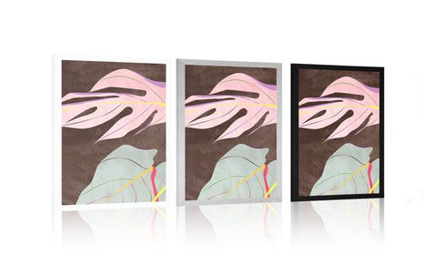 POSTER ELEGANTE MONSTERA AUF BRAUNEM HINTERGRUND - MOTIVE AUS UNSERER WERKSTATT - POSTER