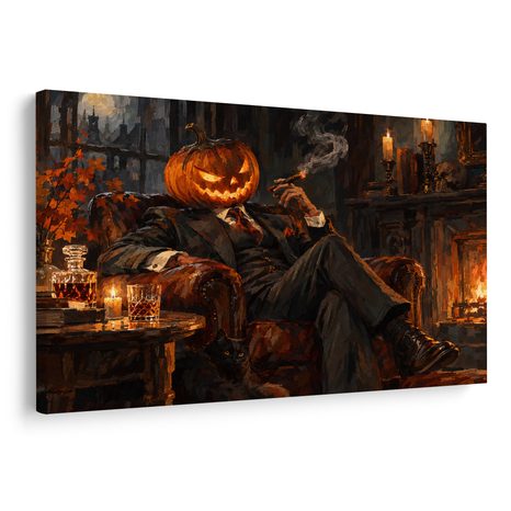 QUADRO SU TELA – GENTILUOMO ZUCCA ACCANTO AL CAMINO - QUADRI HALLOWEEN E HORROR - STAMPE E QUADRI