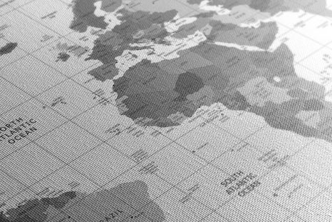 WANDBILD AUF KORK GRAUE WELTKARTE AUF WEISSEM HINTERGRUND - WANDBILDER AUF KORK - BILDER