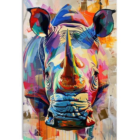 QUADRO SU TELA – RINOCERONTE CON IMITAZIONE DI PITTURA - QUADRI DI UN RINOCERONTE - STAMPE E QUADRI