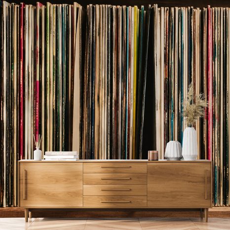TAPETE VINYLPLATTEN IM RETRO-STIL - MUSIK FOTOTAPETEN - TAPETEN