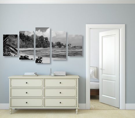 КАРТИНИ ОТ 5 ЧАСТИ – ПЛАЖ НА ОСТРОВ ЛА ДИГ В ЧЕРНО-БЯЛО - ЧЕРНО-БЕЛИ КАРТИНИ - КАРТИНИ