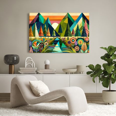 OBRAZ BAREVNÉ HORY A STROMY - OBRAZY HORY - OBRAZY
