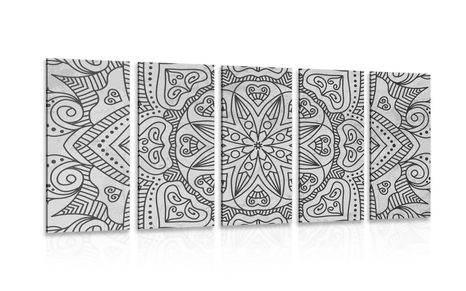 5 PART PICTURE MANDALA WITH AN ANCIENT TOUCH IN BLACK & WHITE