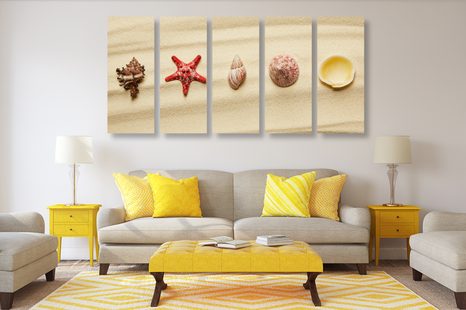 TABLOU 5-PIESE SCOICI PE O PLAJĂ CU NISIP - TABLOU NATURĂ ȘI PEISAJE NATURALE - TABLOURI