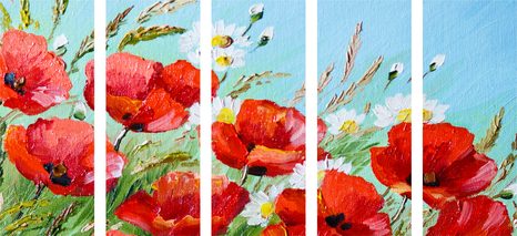 5-RÉSZES KÉP PIPACS VIRÁGOK A MEZŐN - VIRÁGMINTÁS KÉPEK - KÉPEK