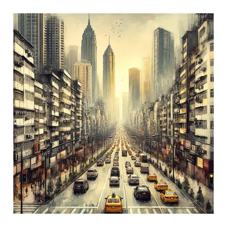 OBRAZ RUCH VELKOMĚSTA V PODVEČER - OBRAZY MĚSTA - OBRAZY