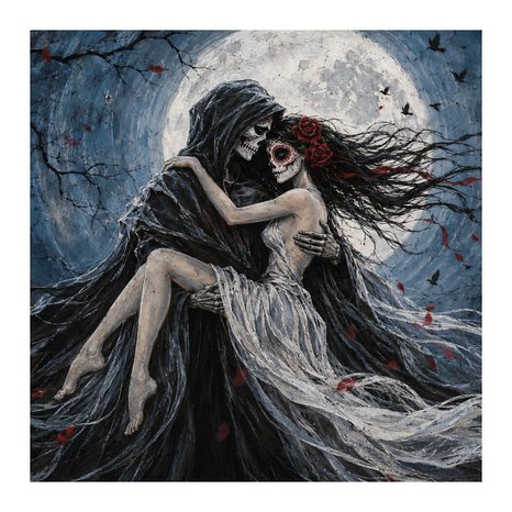 WANDBILD SKELETTLIEBE IM VOLLMONDLICHT - HALLOWEEN- UND HORROR-BILDER - BILDER