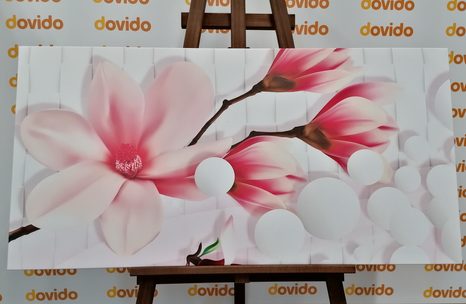 WANDBILD MAGNOLIE MIT ABSTRAKTEN ELEMENTEN - BILDER BLUMEN - BILDER