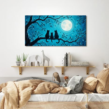 WANDBILD NÄCHTLICHE KATZEN IN BLAU - HALLOWEEN- UND HORROR-BILDER - BILDER