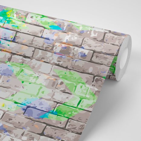 CARTA DA PARATI – PALLA VINCENTE SU MURO DI MATTONI - CARTA DA PARATI ARTE DI STRADA - CARTA DA PARATI