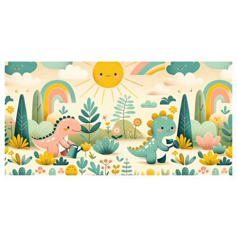OBRAZ DINOSAUŘÍ KAMARÁDI V BAREVNÉ ZAHRADĚ - DĚTSKÉ OBRAZY ZVÍŘÁTKA - OBRAZY