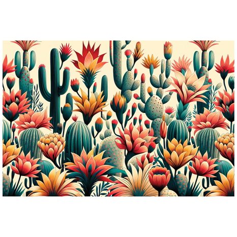 SAMOLEPÍCÍ TAPETA BAREVNÉ KAKTUSY V POUŠTI - TAPETY KVĚTINY - TAPETY
