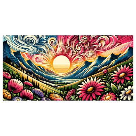 WANDBILD BUNTE BERGE BEIM SONNENAUFGANG - WANDBILDER FELDER UND WIESEN - BILDER