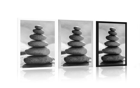 POSTER – PIRAMIDE STABILE DI PIETRE IN BIANCO E NERO - NERO E BIANCO - POSTER