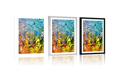 POSTER MIT PASSEPARTOUT KREATIVE BUNTE KUNST - ABSTRAKT UND GEMUSTERT - POSTER