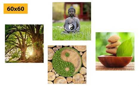 SET OBRAZŮ FENG SHUI V ZELENÉM PROVEDENÍ - SESTAVY OBRAZŮ - OBRAZY