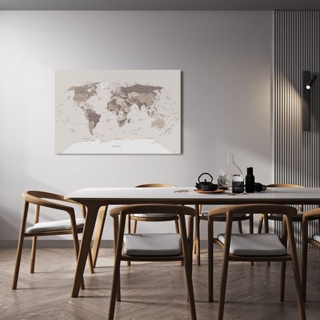 WANDBILD WELTKARTE IN BEIGE - WELTKARTEN ALS BILDER - BILDER