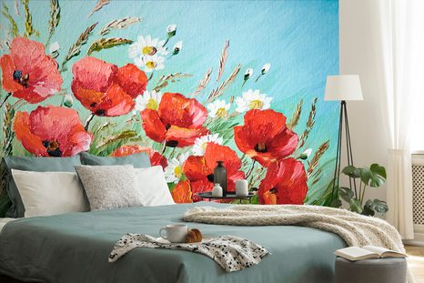 SELBSTKLEBENDE TAPETE ROTE MOHNBLUMEN AUF DEM FELD - SELBSTKLEBENDE TAPETEN - TAPETEN