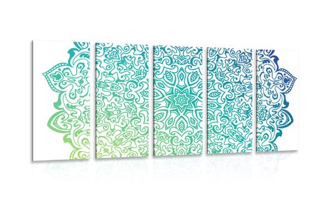 QUADRO IN 5 PARTI MANDALA BLU E VERDE - QUADRI FENG SHUI - QUADRI