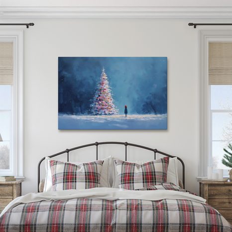 WANDBILD WEIHNACHTSBAUM UND EINSAMER WANDERER - WEIHNACHTS- UND WINTERBILDER - BILDER