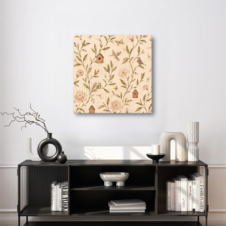 TABLEAU SUR TOILE – OISEAUX PASTEL ET PIVOINES - TABLEAUX DE FLEURS - TABLEAUX