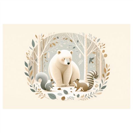 OBRAZ MEDVĚD A LESNÍ ZVÍŘÁTKA V LESE - DĚTSKÉ OBRAZY ZVÍŘÁTKA - OBRAZY