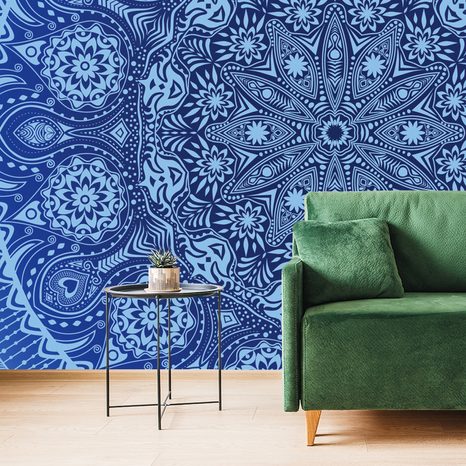 TAPETE DEKORATIVES MANDALA MIT SPITZE IN BLAU - TAPETEN MIT FENG SHUI-MOTIVEN - TAPETEN