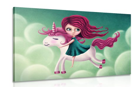CANVAS PRINT LITTLE GIRL WITH A UNICORN - CHILDRENS PICTURES - PICTURES