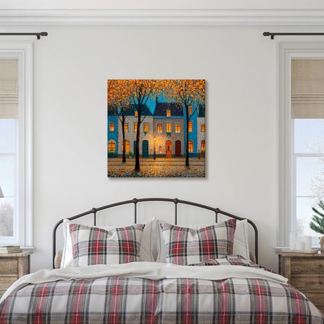 WANDBILD STÄDTISCHE GEMÜTLICHKEIT MIT LAMPE - BUNTE HÄUSER - BILDER