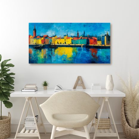 SLIKA ŽIVE BOJE GRADSKOG PEJZAŽA - ŠARENE KUĆE - SLIKE