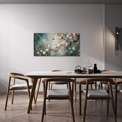 WANDBILD FRÜHLINGSZWEIG MIT VÖGELN - BILDER BLUMEN - BILDER