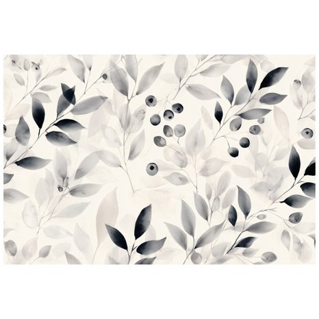 TAPÉTA FEKETE-FEHÉR AKVARELL LEVELEK ÉS BOGYÓK - LEVELES TAPÉTÁK - TAPÉTÁK