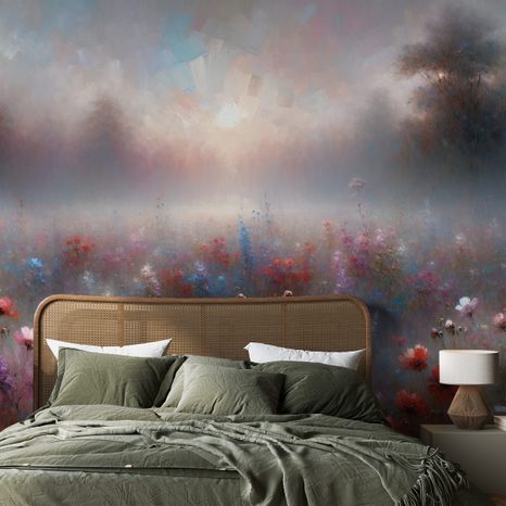 TAPETE ZARTE BLUMEN IM NEBELSCHLEIER - TAPETEN MIT BLUMENMOTIVEN - TAPETEN